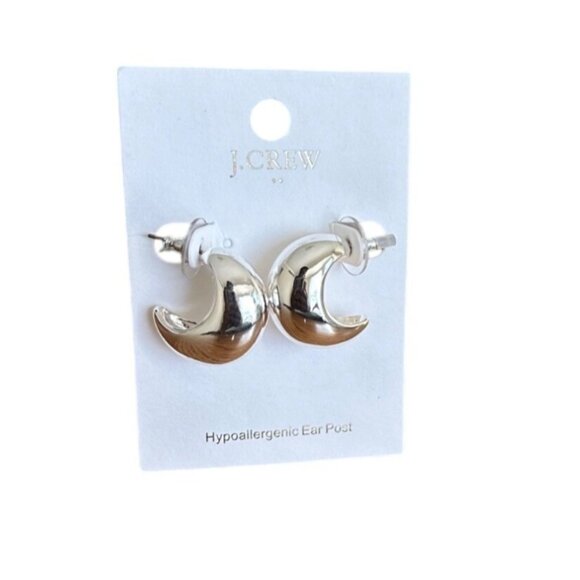 J.Crew Silver Hypoallergenic Crescent Moon Earrings With Secure Ear Post NWT - Picture 1 of 3